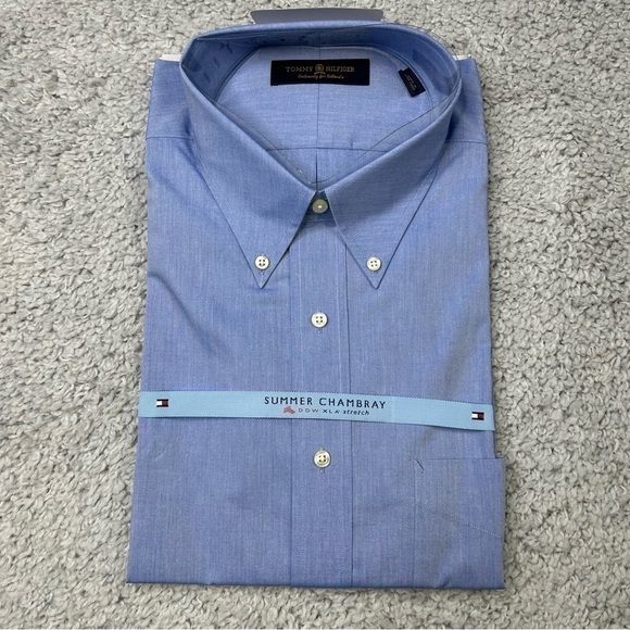 Tommy Hilfiger Shirt Mens 17.5 Neck Button Up Dress Office Work Business Meeting - Picture 1 of 4